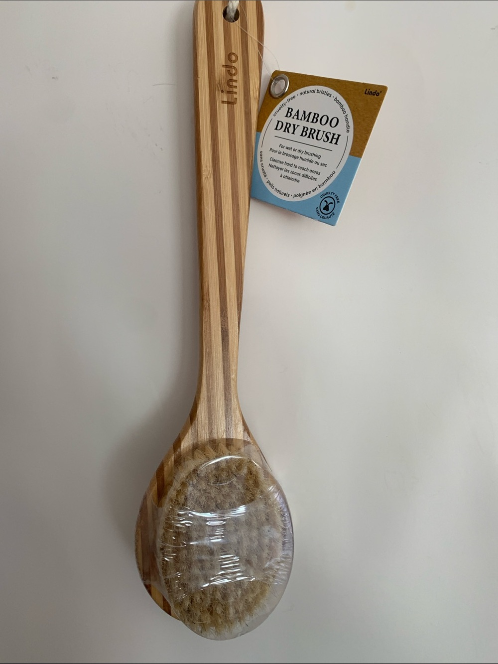 Lindo Bamboo Dry Body Brush with Long Handle - Natural Wood